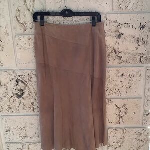VINTAGE MAX MARA LAMBSKIN SUEDE CAMEL MIDI A LINE SKIRT MADE IN ITALY SZ 8